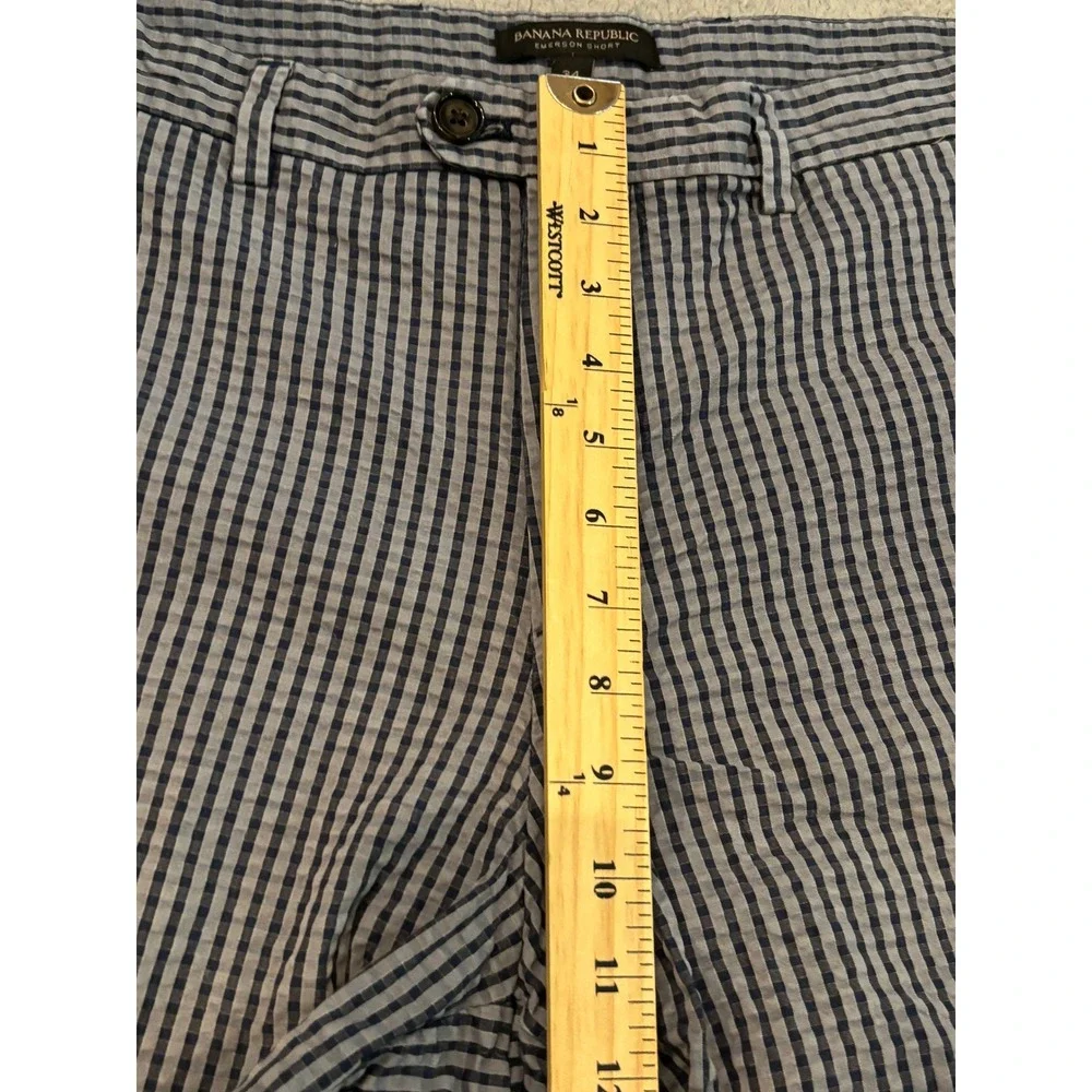 Banana Republic Emerson Shorts Mens 34 Blue Gingham Check Cotton Flat Front 10